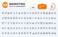 100 Marketing line icon for presentation. Included icons as social media,Â digital marketing, advertise, report, data and more.